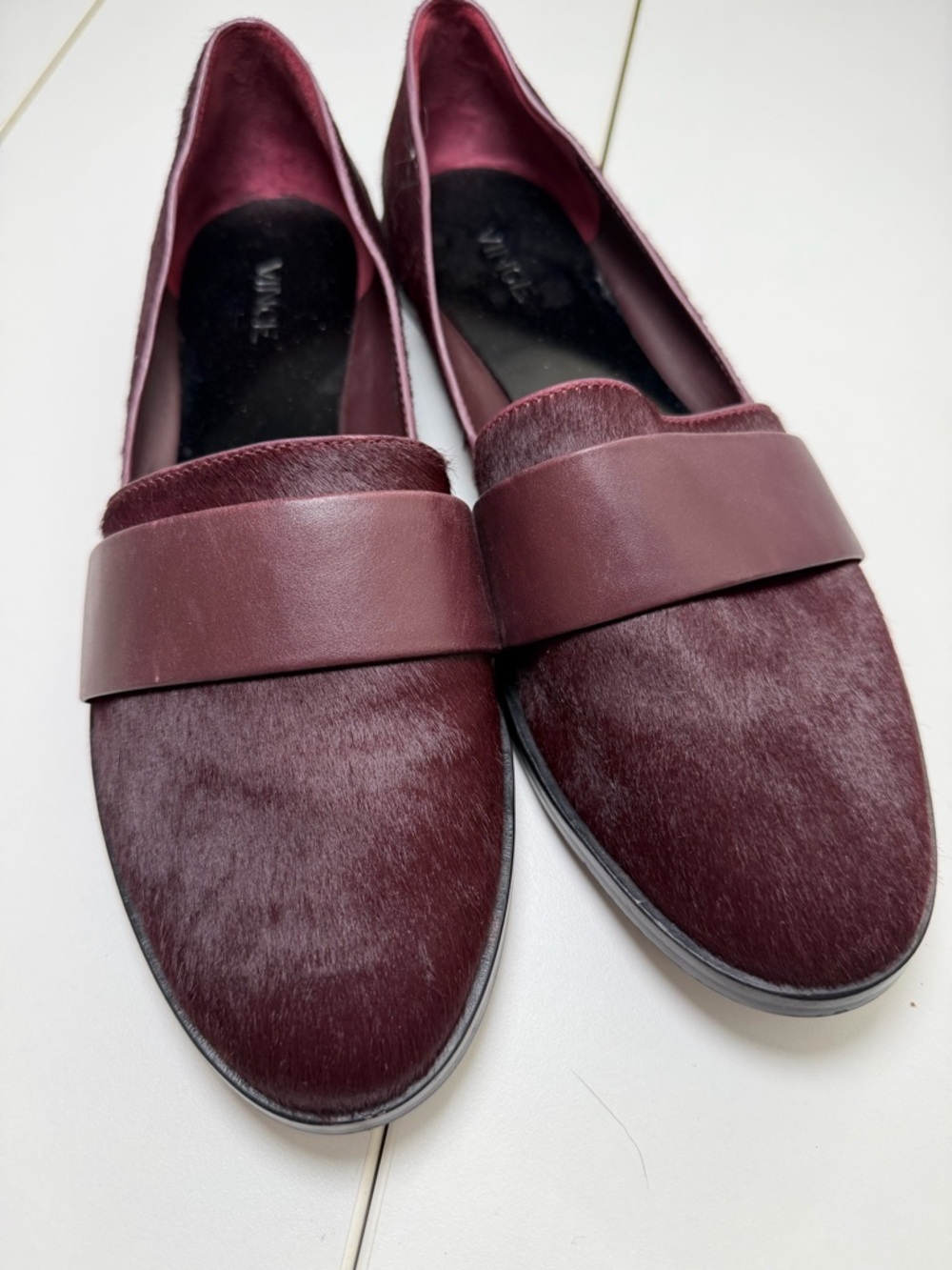 Women's Burgundy Faux-Hair Penny Loafers - Slip-On Flats